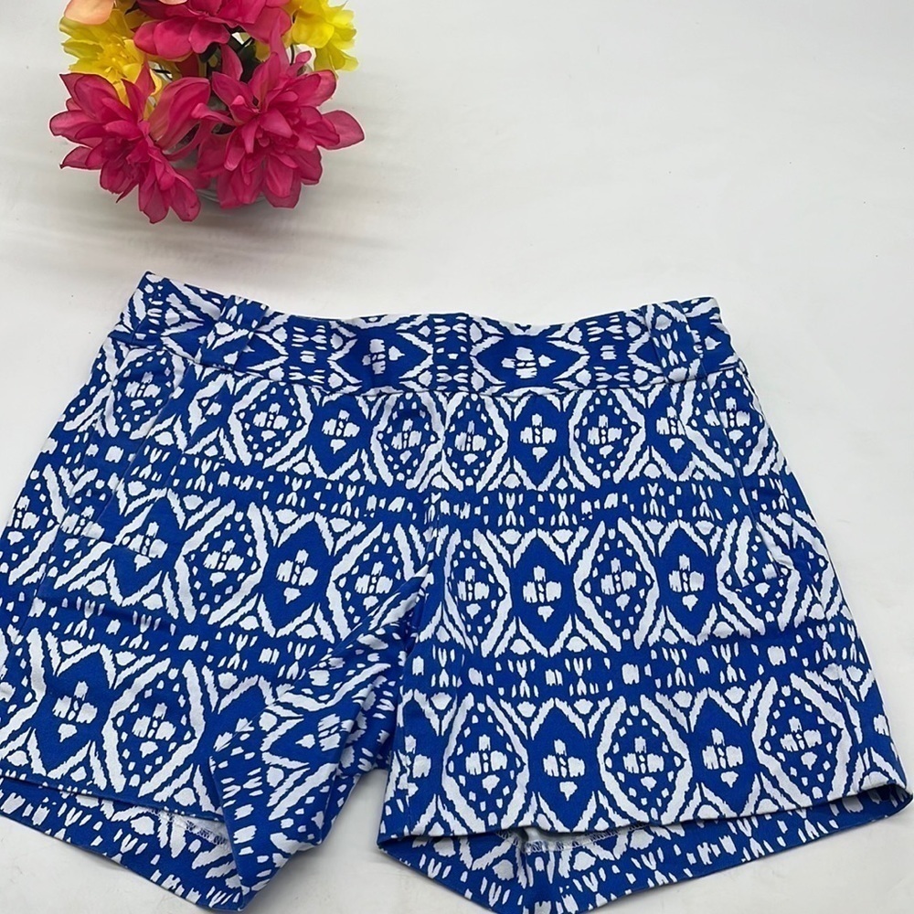 J. Crew Stretch Blue White Patterned City Fit Side zip Shorts Sz 4